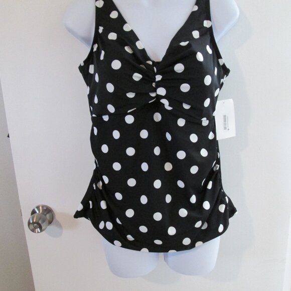 Swim Solutions Polka Dot Tummy Control Tankini Swim Top NWOT Sz 16 - Picture 4 of 10